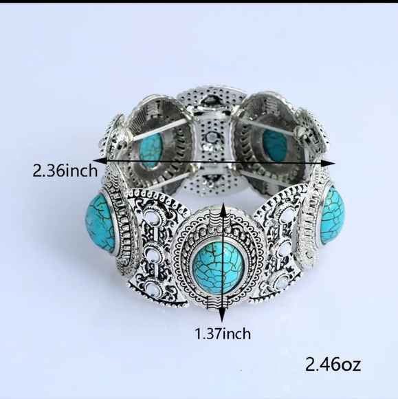 Gorgeous Boho-Style Bangle Bracelet with Synthetic Gems - Perfect for Women. - Picture 3 of 6